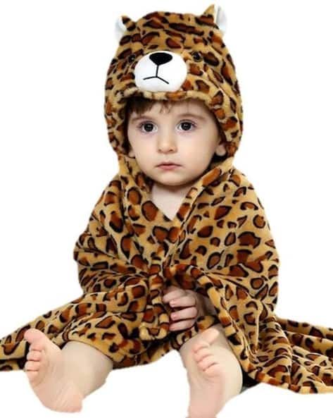 BRANDONN Leopard Print Hooded Wrapper Blanket