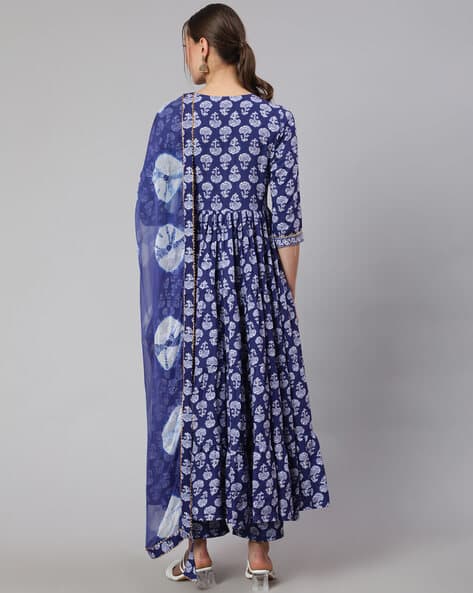 Floral Print Flared Kurta with Pants & Dupatta