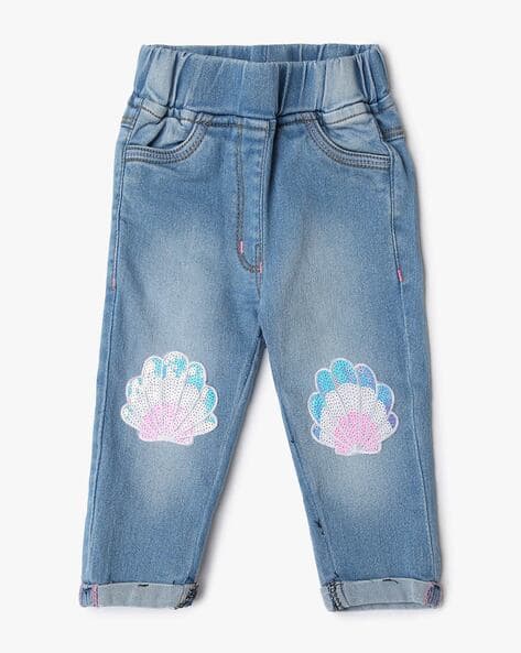 Applique Embroidered Cotton Jeans
