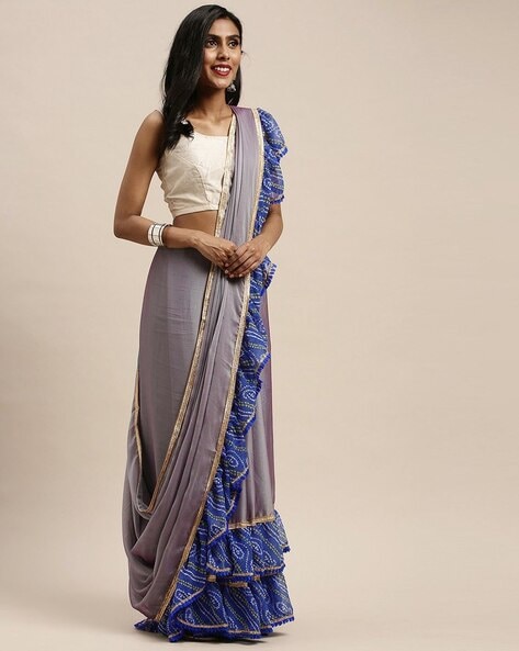 Gray blue saree | Fashionable saree blouse designs, Fancy sarees party  wear, Saree trends