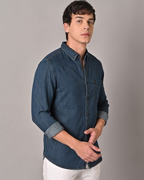 Men Washed Slim Fit Denim Shirt