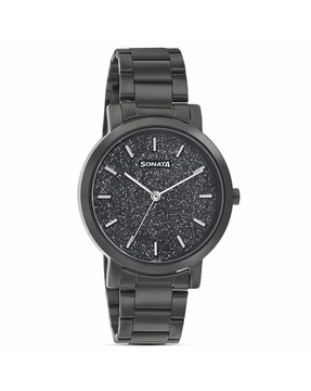 Sonata watch black discount chain