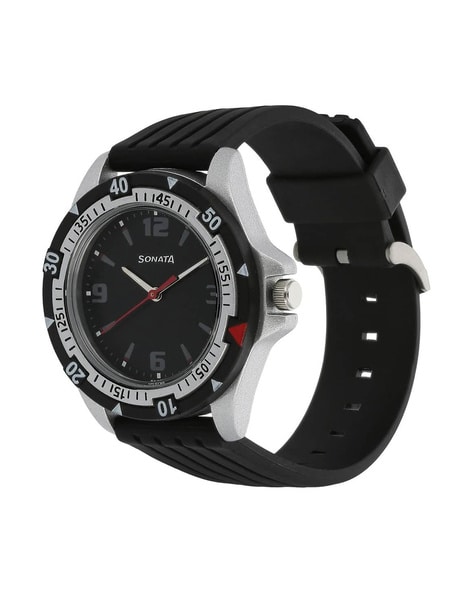 Sonata Quartz Analog Black Dial Plastic Strap Watch for Men