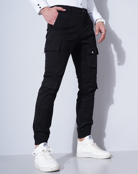 Men's Charcoal Grey Slim Fit Cuffed Cargo Trousers – Threadbare