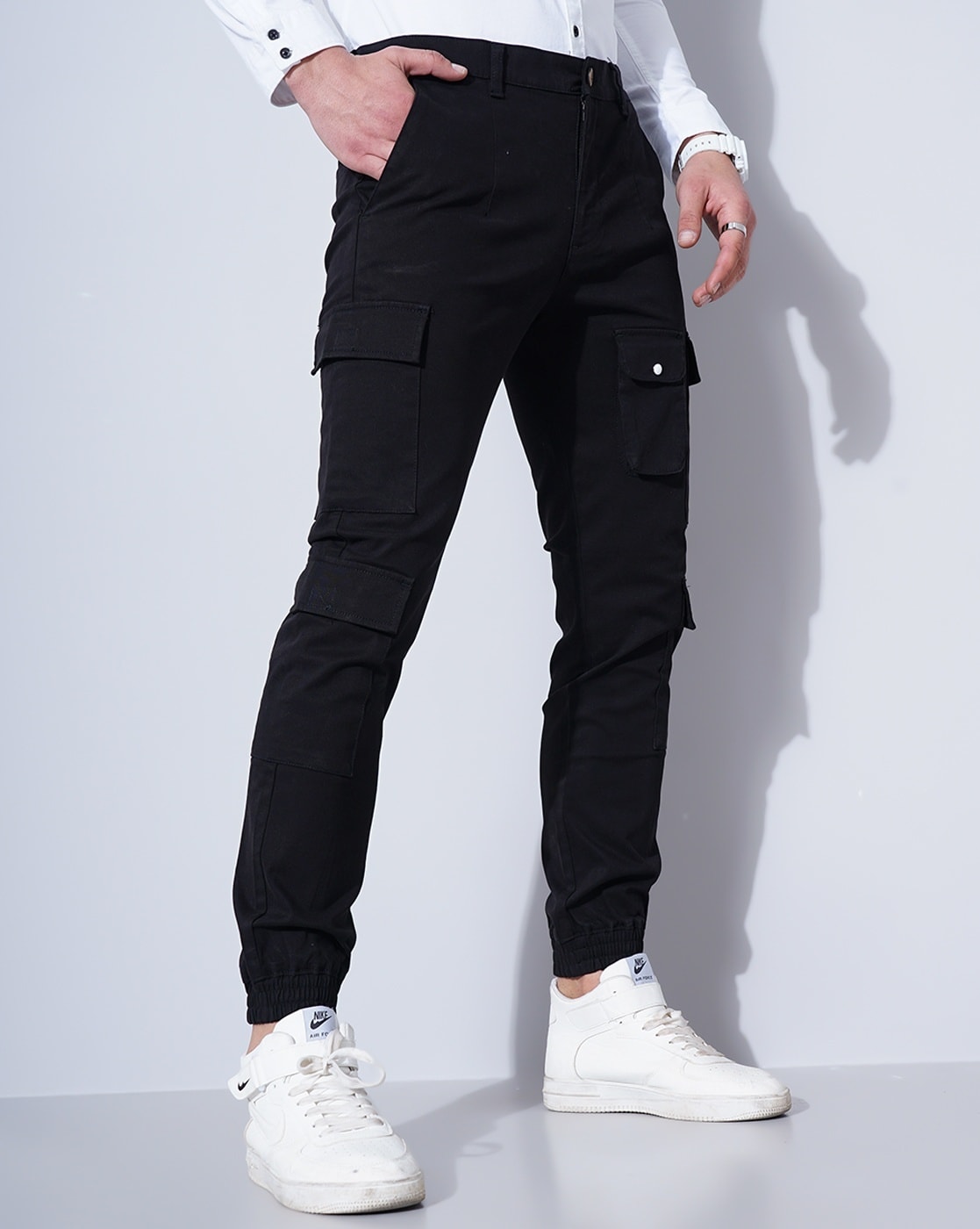 Shop Basic Black Slim Fit Cargo Pants Mens Online in India