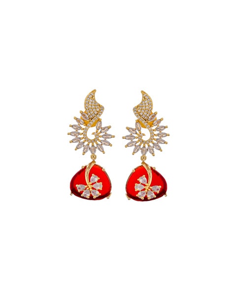 WHITE STONE AD JHUMKAS – Peach Tassels