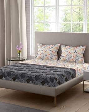 home expressions usa Floral Print Queen Bedsheet with 2 Pillow Covers-picture-44