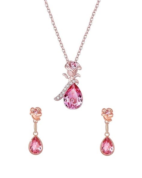 Faship Gorgeous Pink Swarovski Crystal Floral Necklace Earrings Set -  Walmart.com