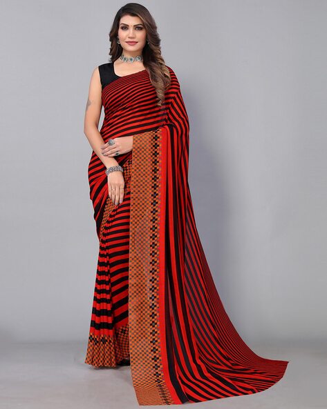 Chiffon Black Women Striped Saree, Party Wear at Rs 295 in Surat | ID:  2851976520888