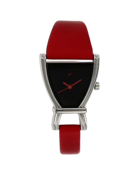 Women NP6095SL03 Black Dial Red Leather Strap Watch