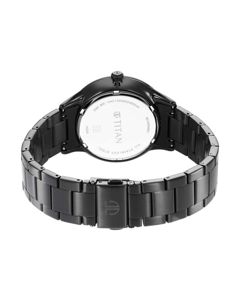 Titan black dial hotsell stainless steel strap watch