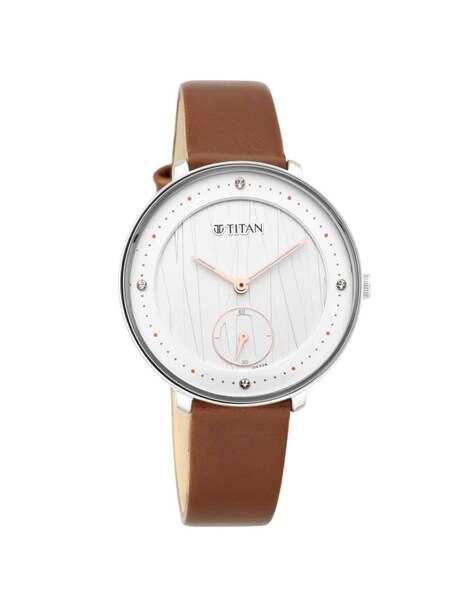 TITAN NQ2651SL01 Quartz Watch- Analog Workwear Watch with Silver White Dial &amp; Leather Strap