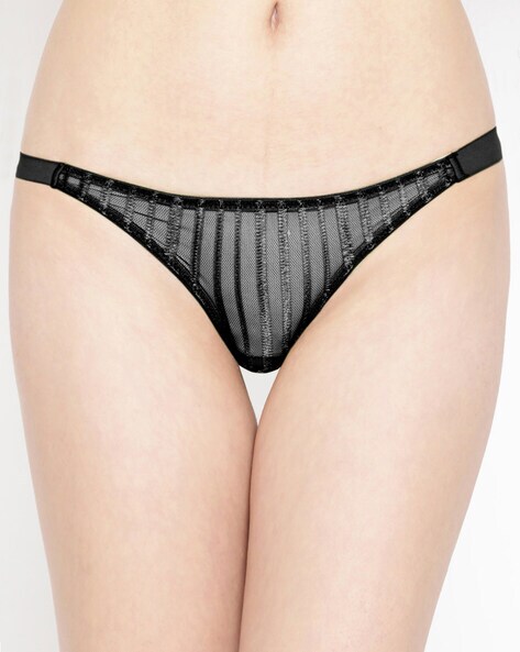 Monogram Mesh String Bikini Panty Black XL by DKNY