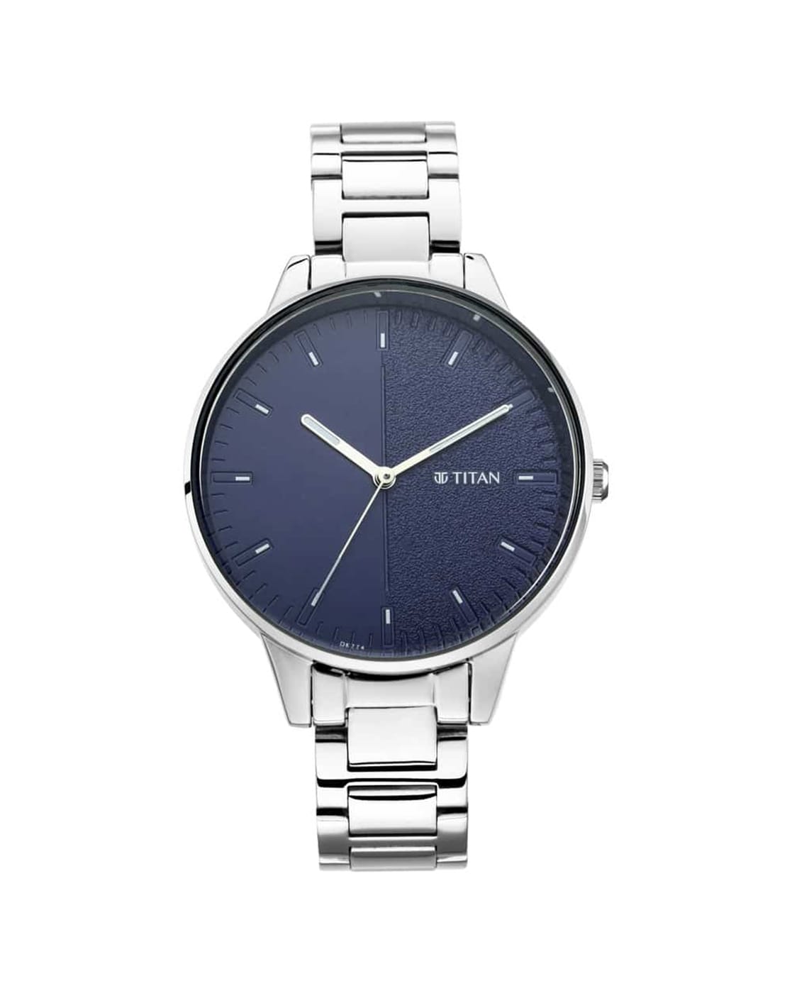 Titan blue dial silver deals stainless steel strap watch