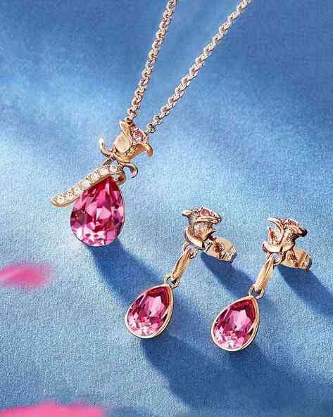 Swarovski Florere Flower Necklace, Yellow Gold-Tone and Pink Crystals,