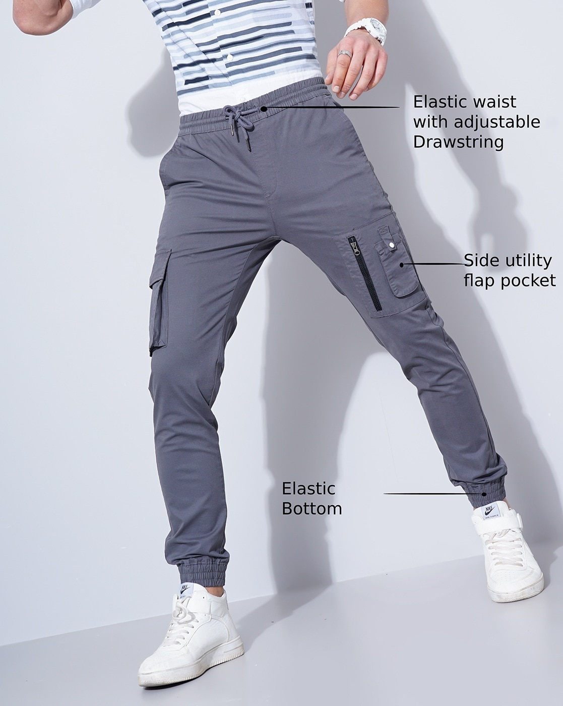 Men's Baggy Thin Flap Pockets Adjustable Drawstring Waist Cargo