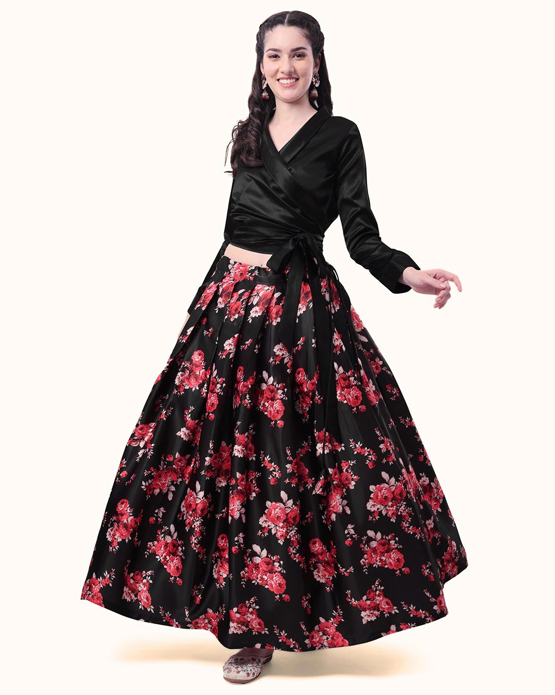 Black top 2024 floral skirt dress