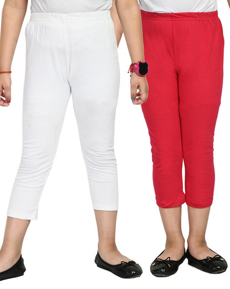 Buy Red & White Trousers & Pants for Girls by INDIWEAVES Online
