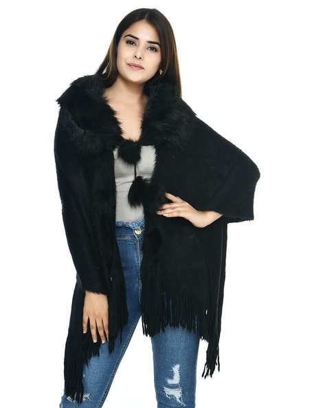 Front-Open Woolen Fur-Neck Stole Price in India