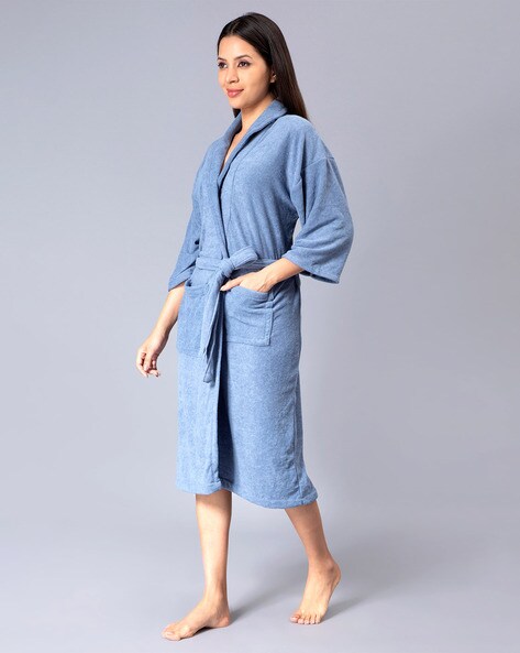 Washed linen dressing gown - Blue - Home All | H&M IN