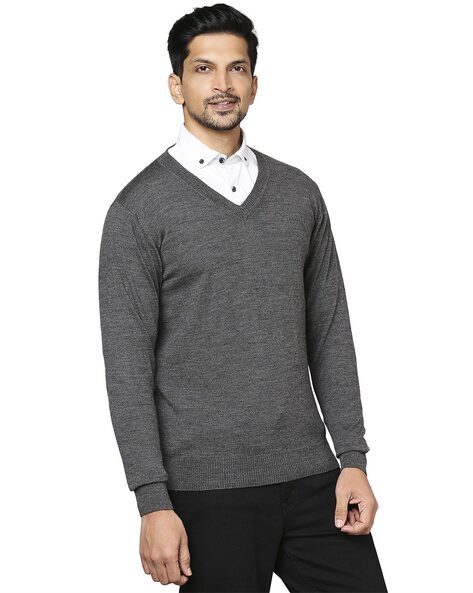 Dark grey v outlet neck jumper mens