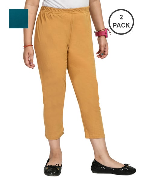 Buy Teal & Beige Trousers & Pants for Girls by INDIWEAVES Online