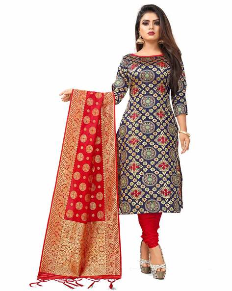 3-Piece Floral Unstitched Dress Material with Dupatta Set Price in India