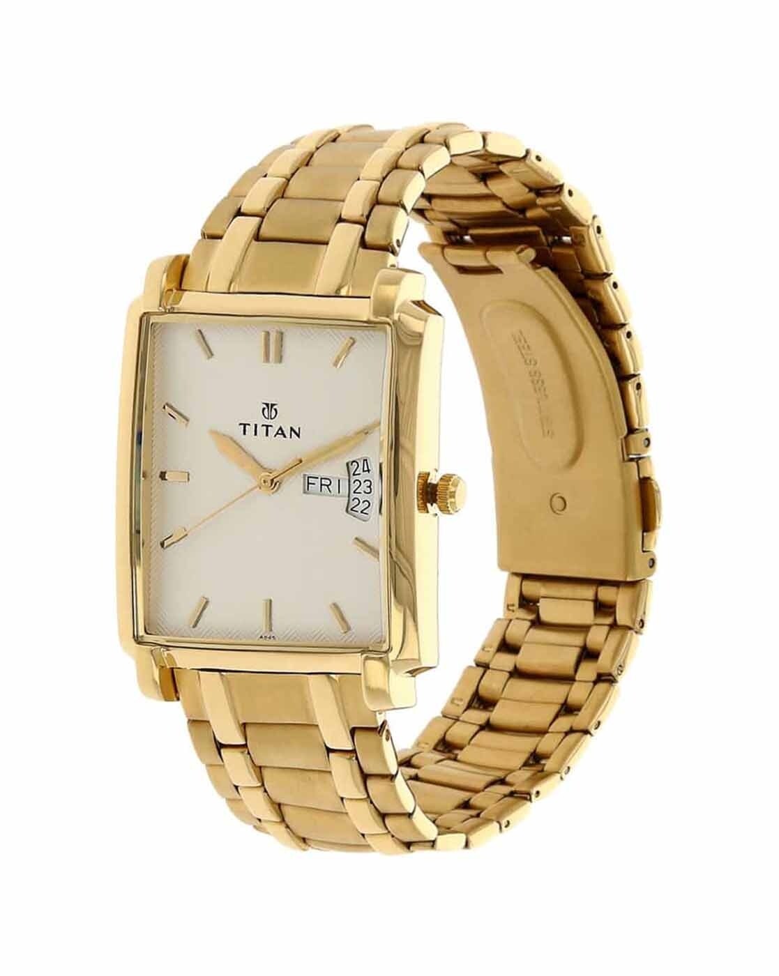 Titan square shop gold watch