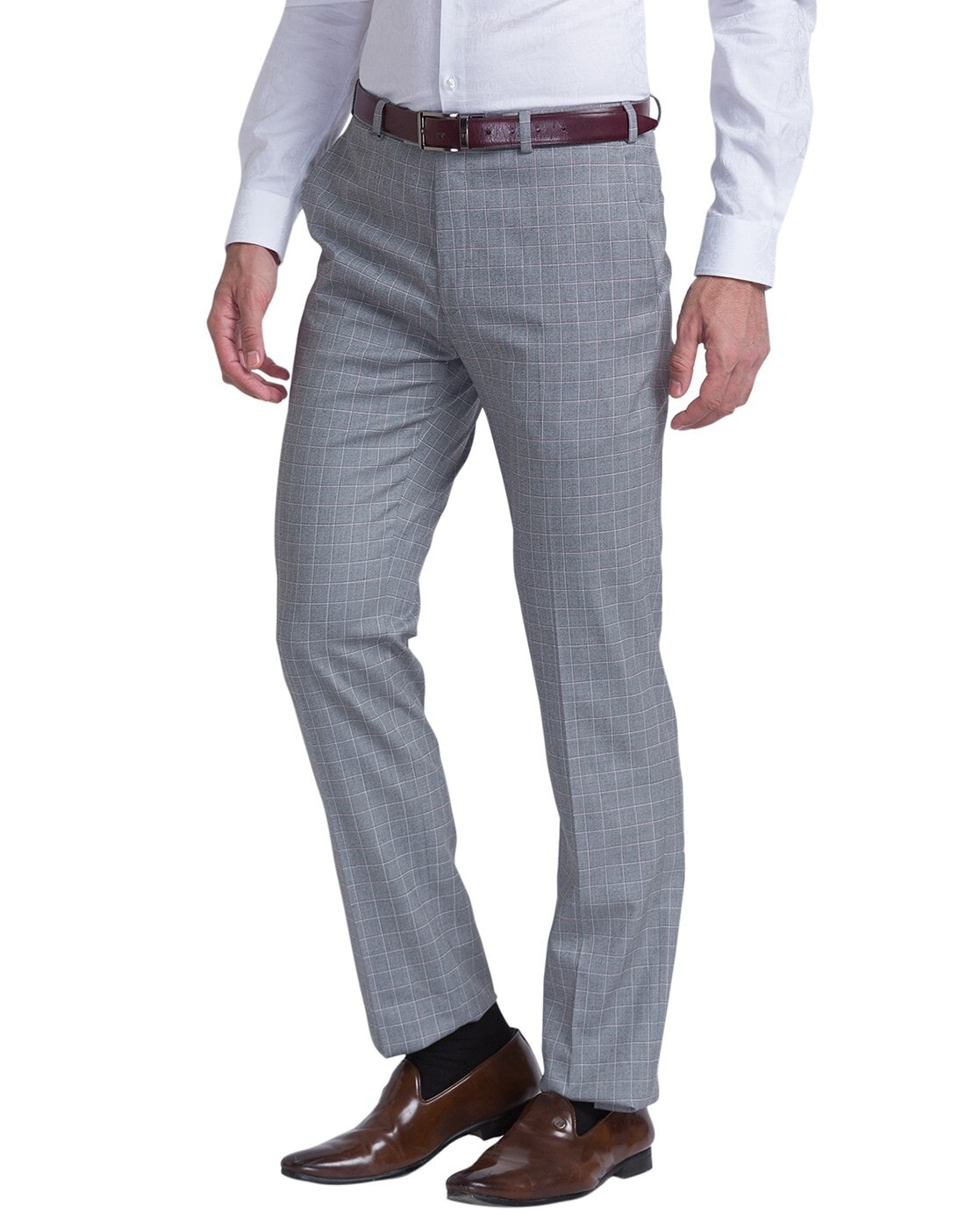 Buy Raymond Men Black & White Slim Fit Checked Formal Trousers - Trousers  for Men 9636183 | Myntra