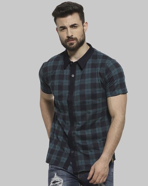 Checked Shirt with Spread Collar
