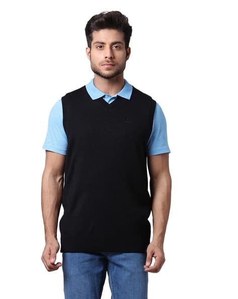 V-Neck Sweater Vest with Brand Embroidery