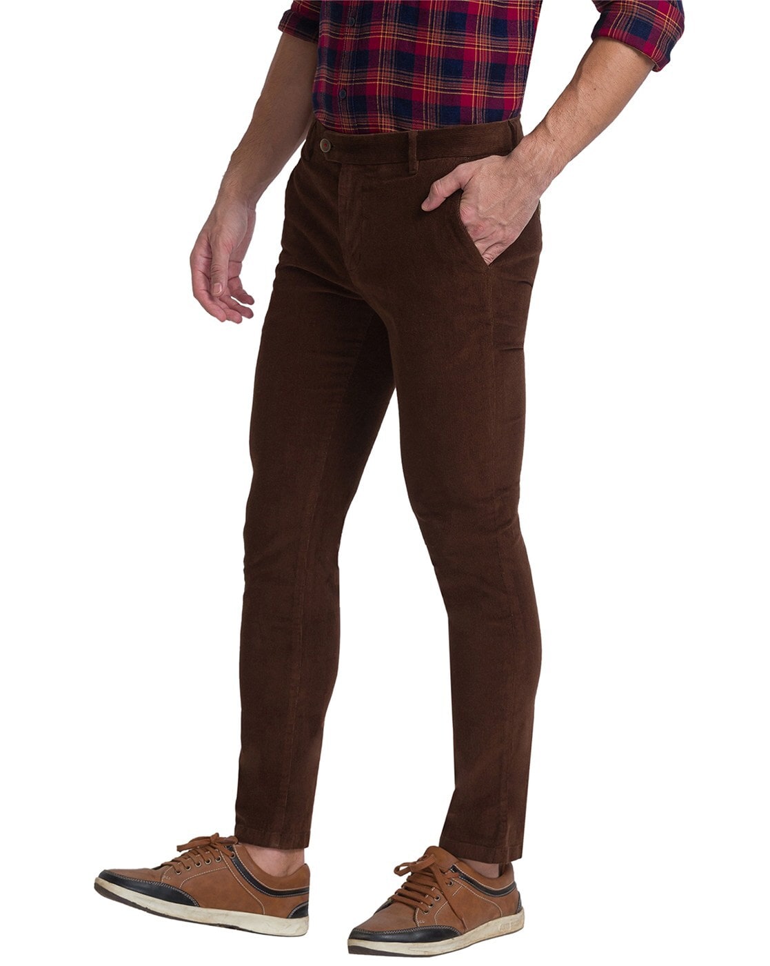 Buy Parx Tapered Fit Solid Medium Fawn Trouser online