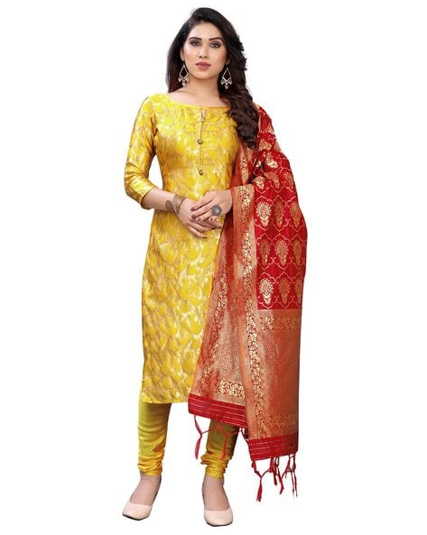Floral Woven 3-Piece Unstitched Dress Material Price in India