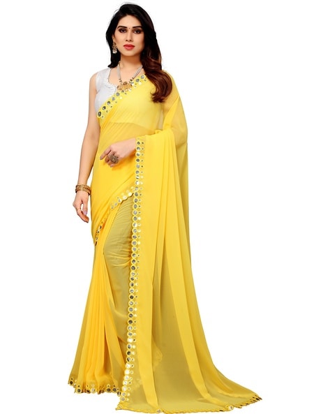 Buy Yellow Mirror Work Stitched & Jacket Saree by Designer SEEMA GUJRAL  Online at Ogaan.com