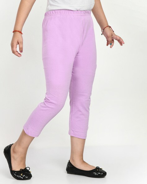 Buy Purple & White Trousers & Pants for Girls by INDIWEAVES Online