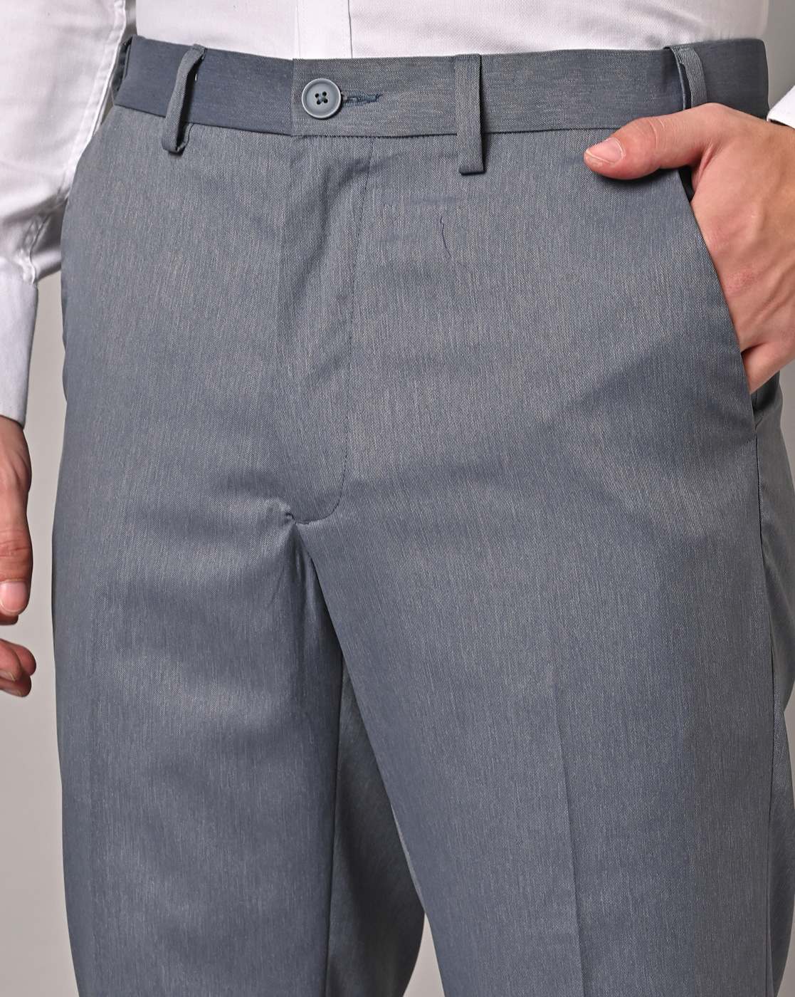Regular Fit Men SILVER Lycra Blend Trousers