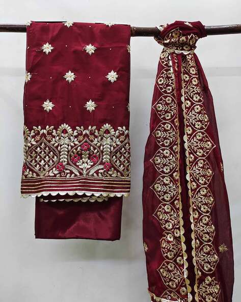 Embellished & Embroidery Unstitched Dress Material Price in India