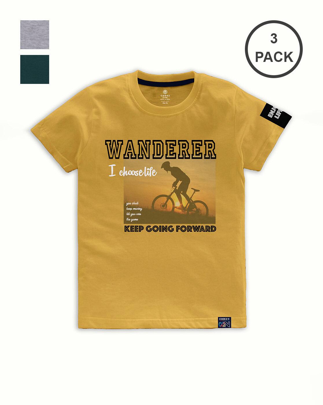 Buy CODEZ Pack of 3 Crew-Neck Typograph Online | Ajio.com