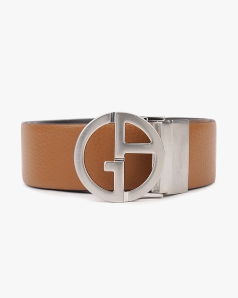 Buy GIORGIO ARMANI Reversible Solid Gold Logo Belt with Smooth