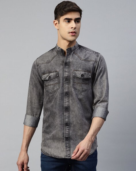Buy online Grey Denim Shirt from western wear for Women by Sanjay Garments  for ₹699 at 13% off | 2024 Limeroad.com