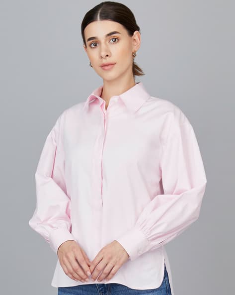 Buy Camessi Spread-Collar Shirt with Drop-Shoulder Sleeves | Pink