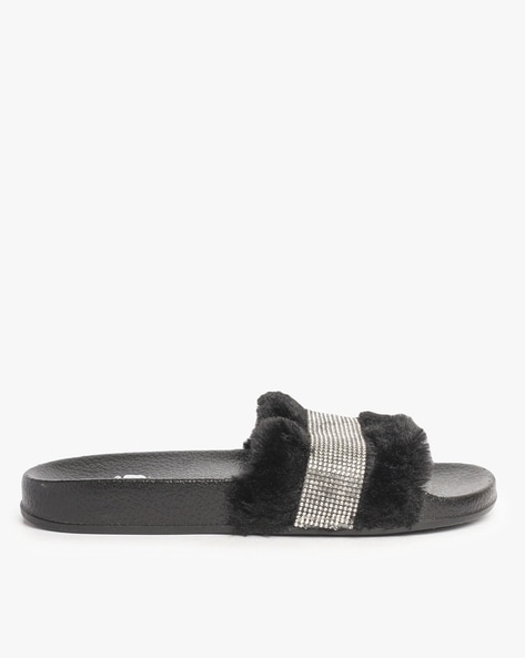 Black 2025 fur sandals