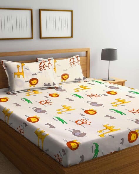 KLOTTHE 250 TC Cartoon Print Bedsheet with Pillow Covers