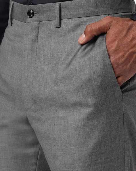 Buy GIORGIO ARMANI Flat-Front Relaxed Fit Trousers, Grey Color Men