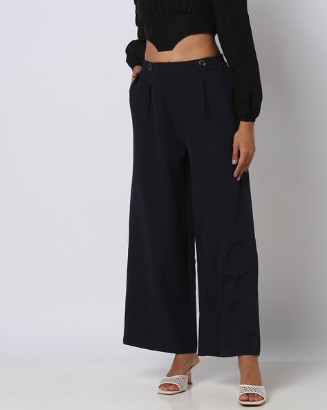 Buy Navy Blue Trousers & Pants for Women by FNOCKS Online | Ajio.com
