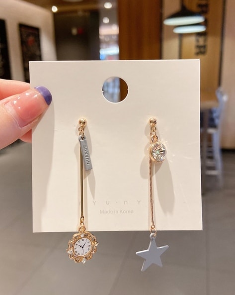 Amazoncojp Qqinghan Fashion Classic Geometric Women Dangnia Earrings  Star Moon Women Korean Jewelry Asymmetrical Earrings Metal Color Gold   Clothing Shoes  Jewelry