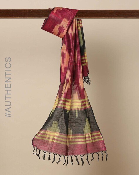 Ikat Weave Cotton Stoles with Tassel Price in India