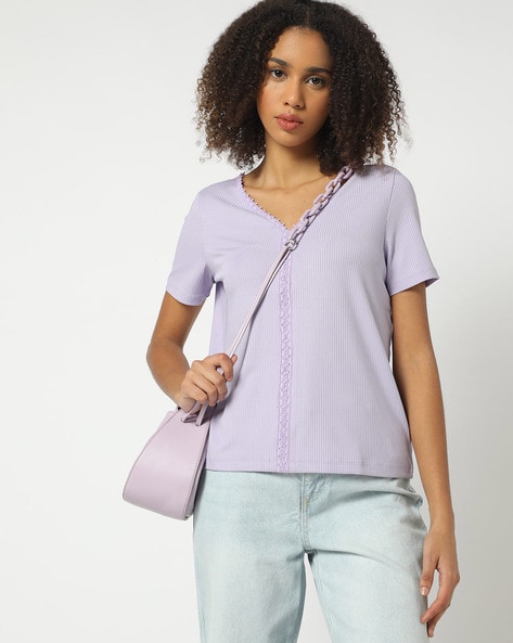 Ribbed T-Shirt with Lace trims
