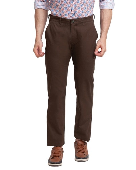 Buy COLOR PLUS Natural Solid Cotton Stretch Tailored Fit Mens Trousers   Shoppers Stop