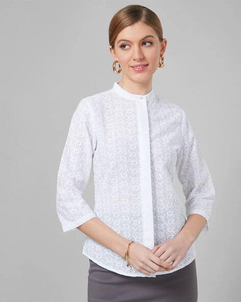 Style Quotient Schiffli Cotton Regular Formal Shirt